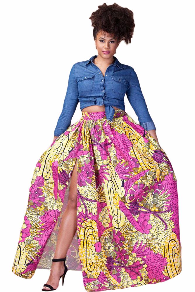 High Split Printed Maxi Skirt 