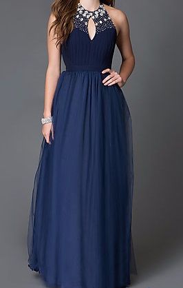 A258 Chiffon Stone Trim Evening Dress Size: S