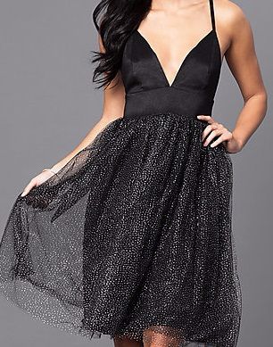 C068 - Deep Cut Shimmery Bottom Dress