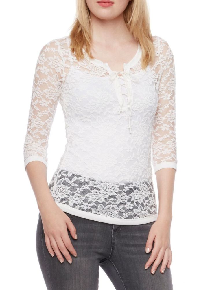 Lace Top with Lace-Up Neck Size: L