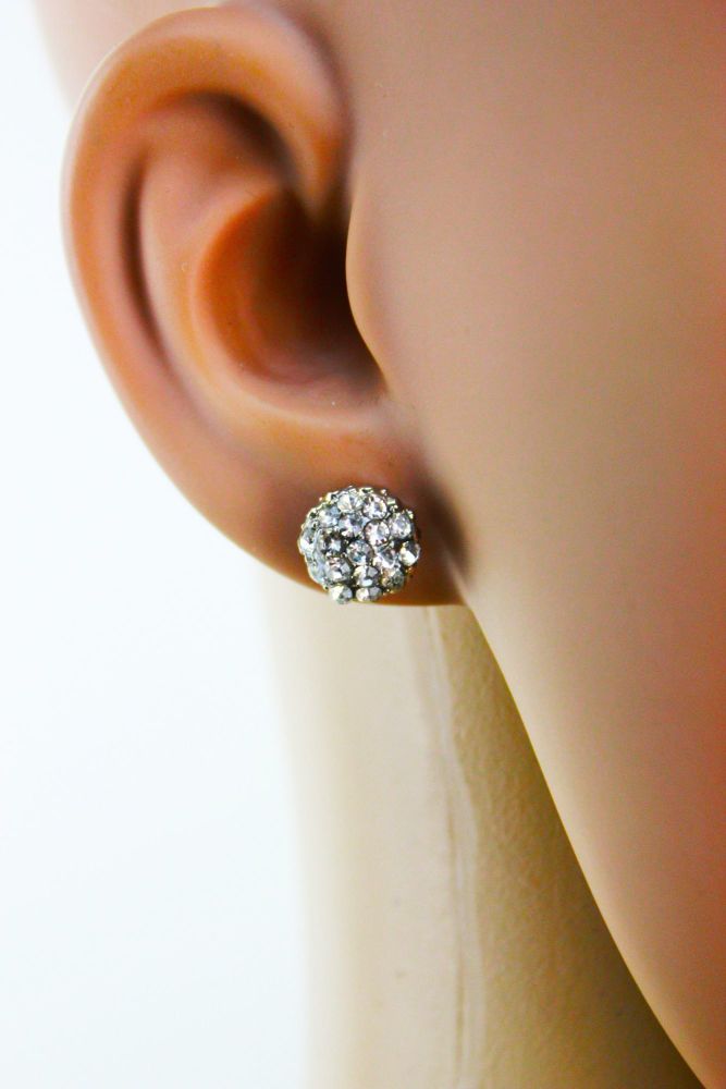 Sliver/Rhinestone Stud Earrings 