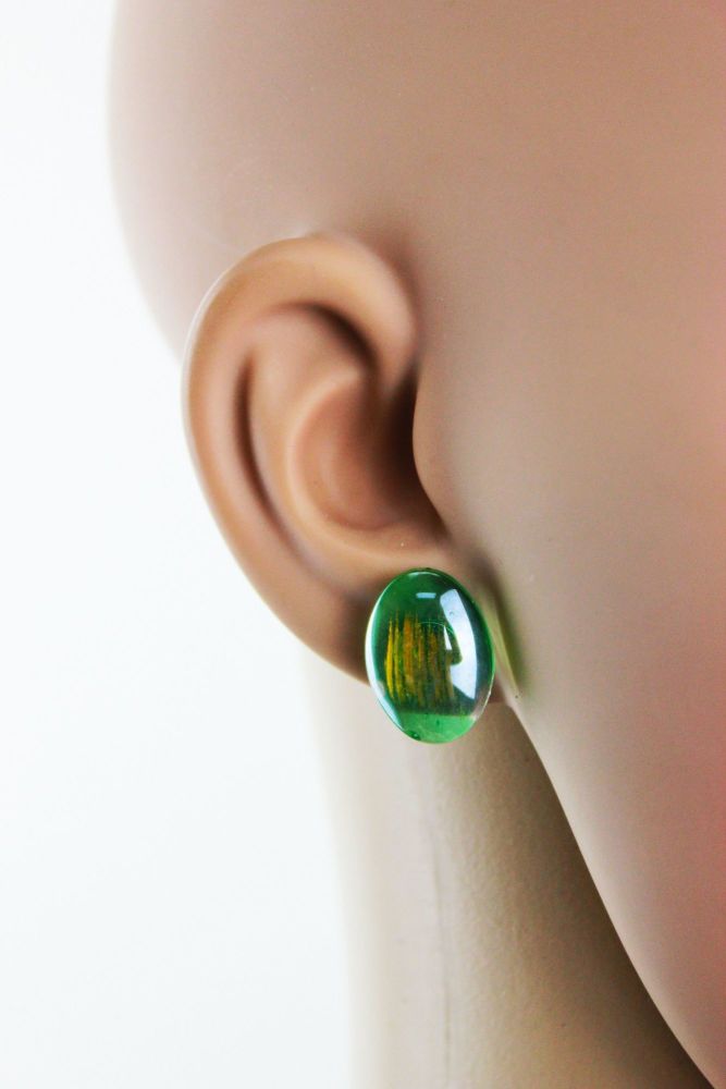 Green Oval Shape Stud Earrings