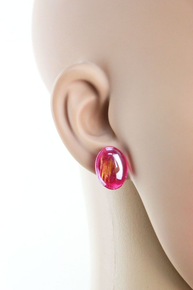 Pink Oval Shape Stud Earrings