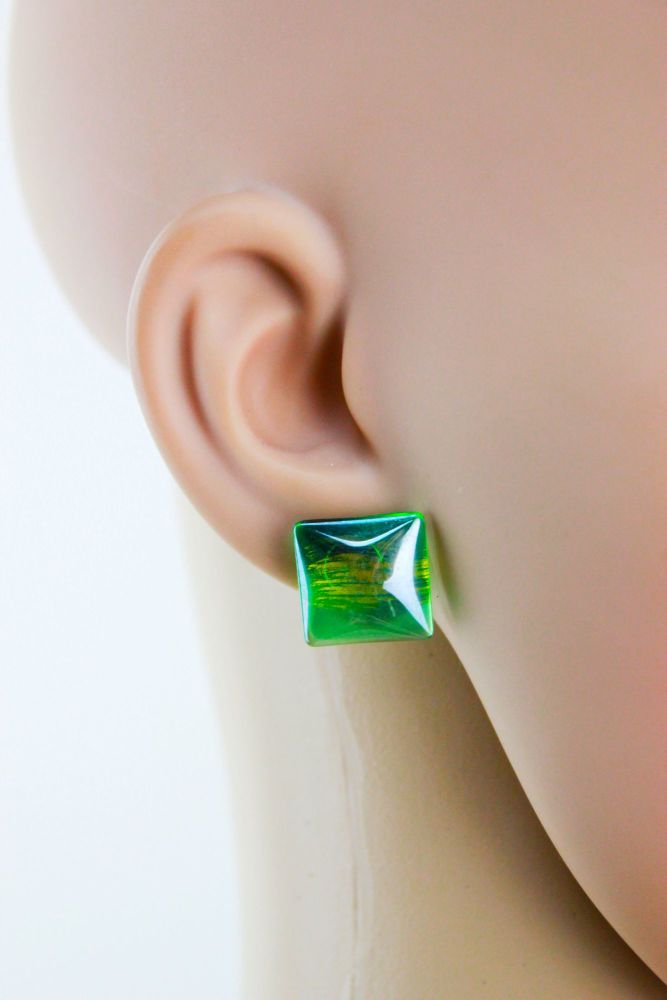 Green/Square Stud Earrings 