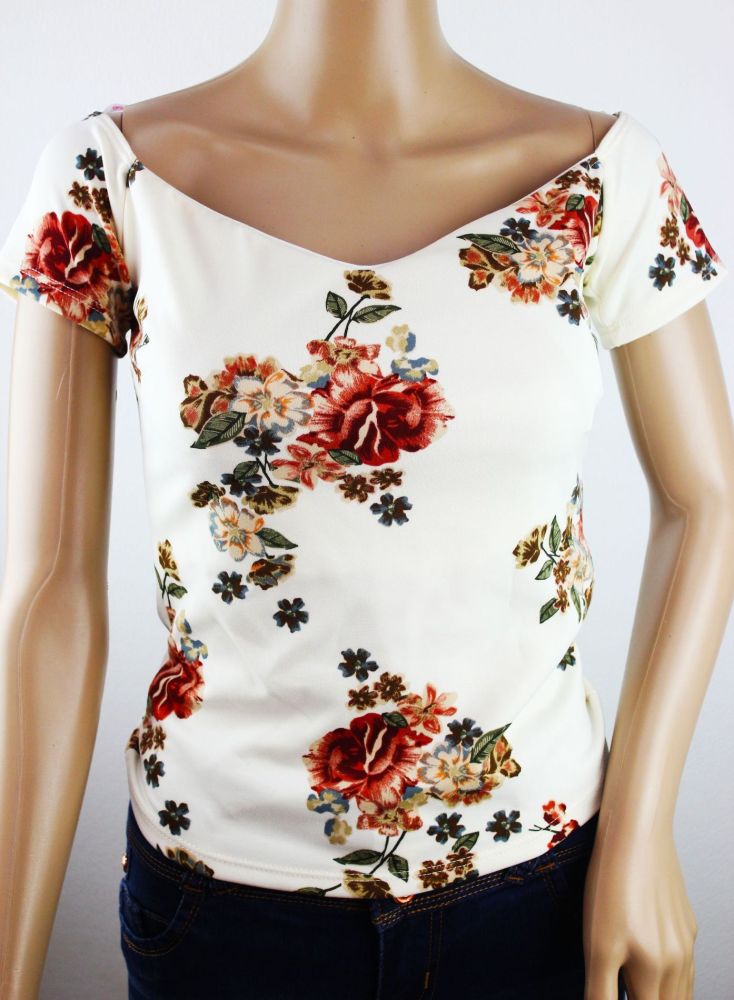 Floral Print Off The Shoulder Top Size: S