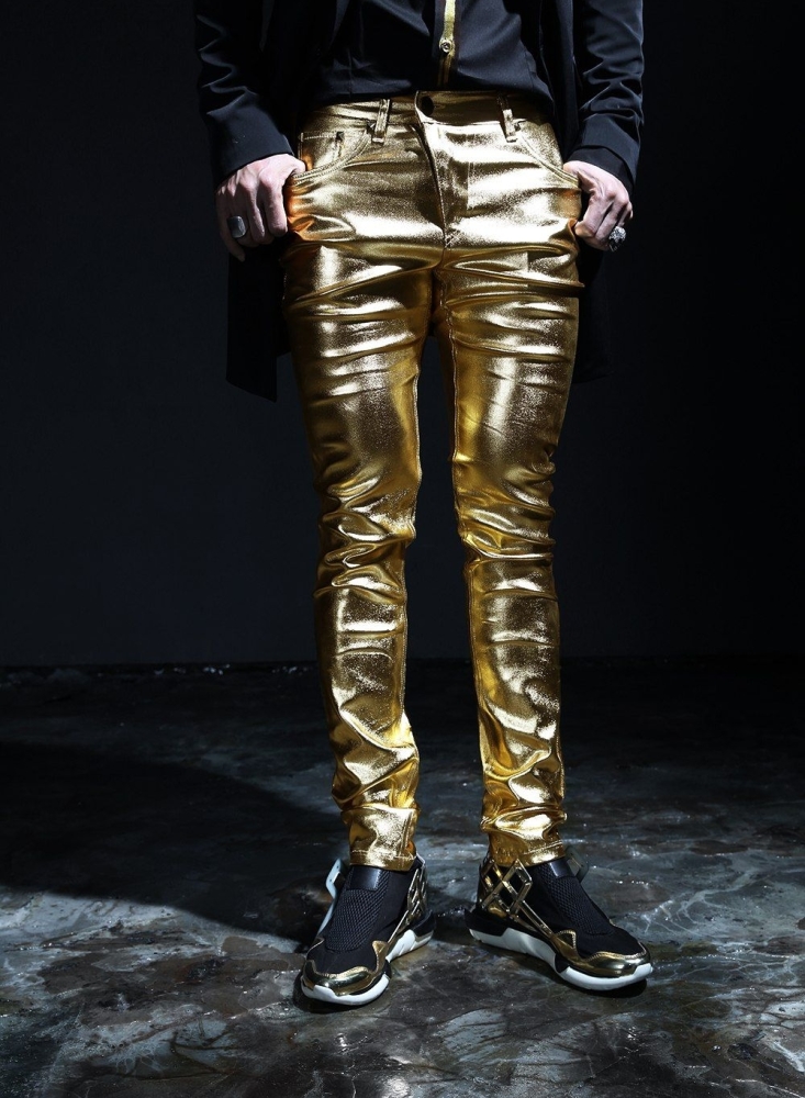 Metallic Gold Skinny Jean Size: 32