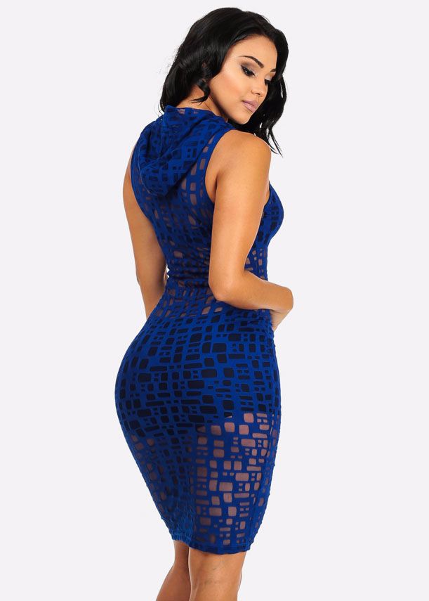 Blue Hooded See Through Dress Size: S