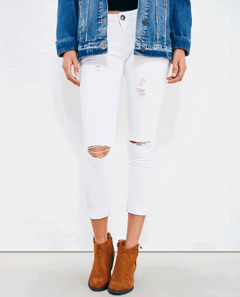 White Split Knee Skinny Jeans Size: 11
