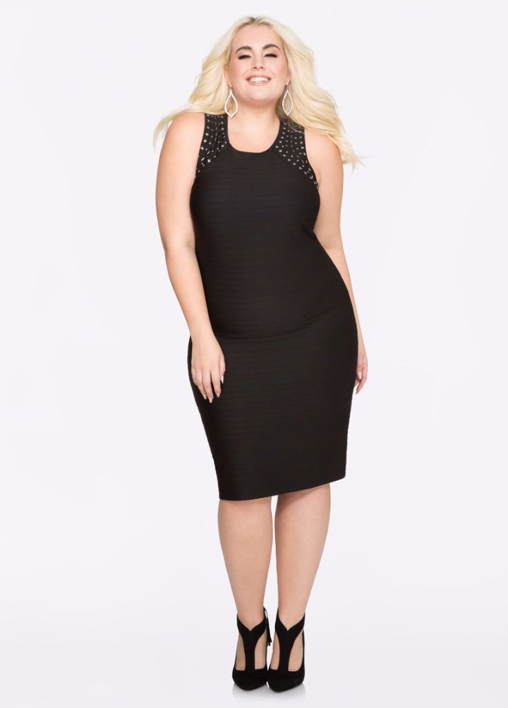 C051 - Studded Shoulder Bodycon Dress