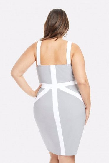 D027|Mesh Trim Bandage Dress Size: 2X