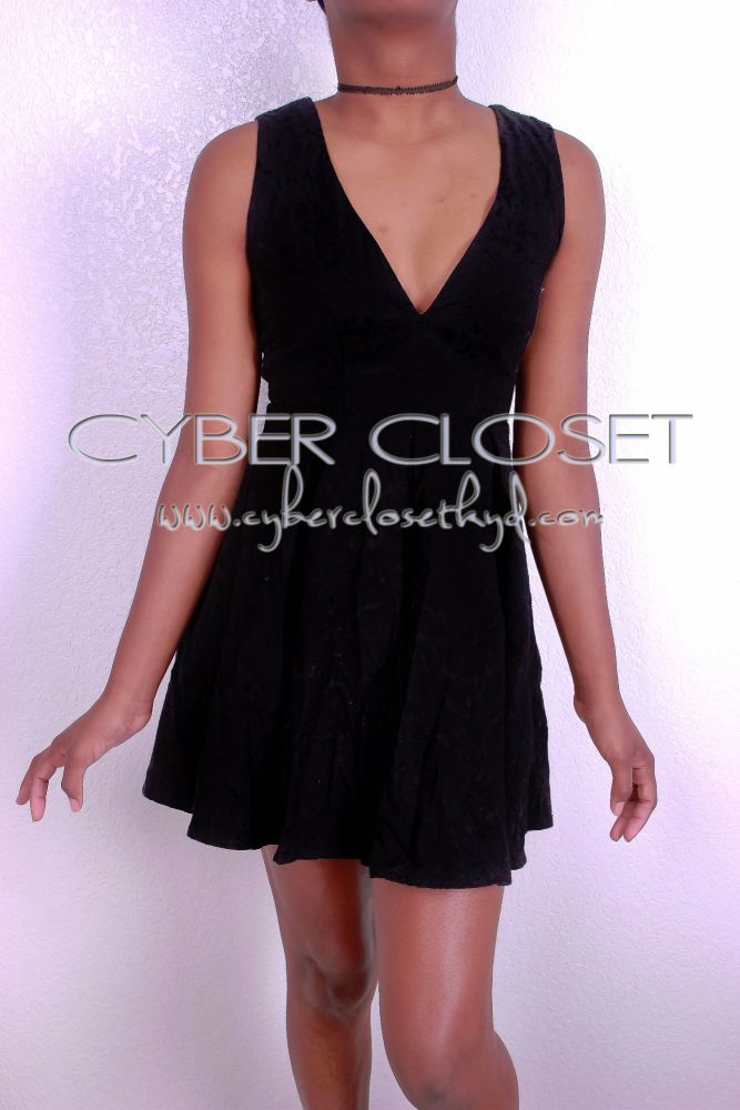 Black Jacquard Print Skater Dress Size: S SKU: A198