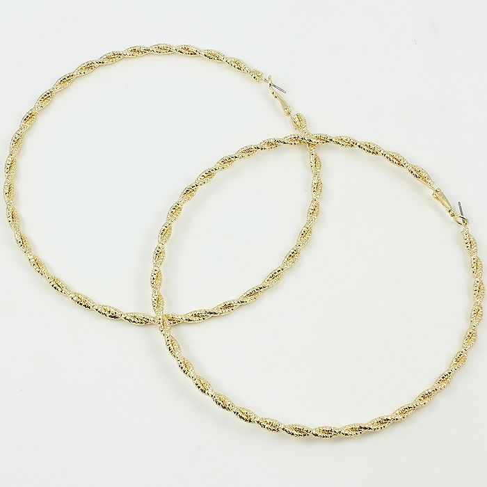 Gold Hoop Twisted Earrings Size: 4" Height   Weight 0.90 lbs