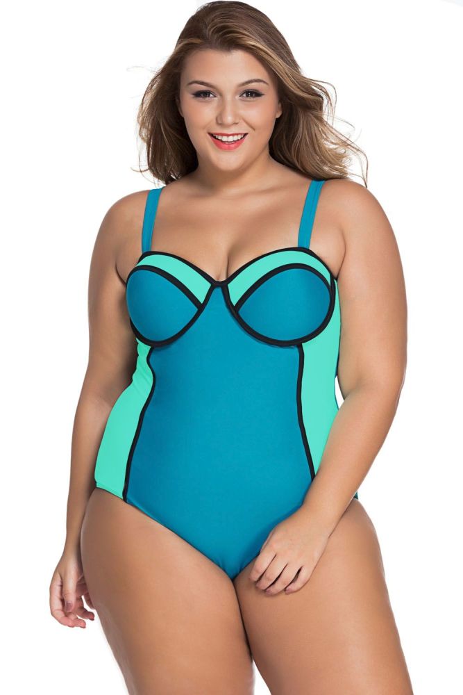 Two Tone One Piece Swimsuit Size: 1XL