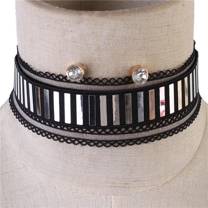 Black Lace Stripe Choker Set