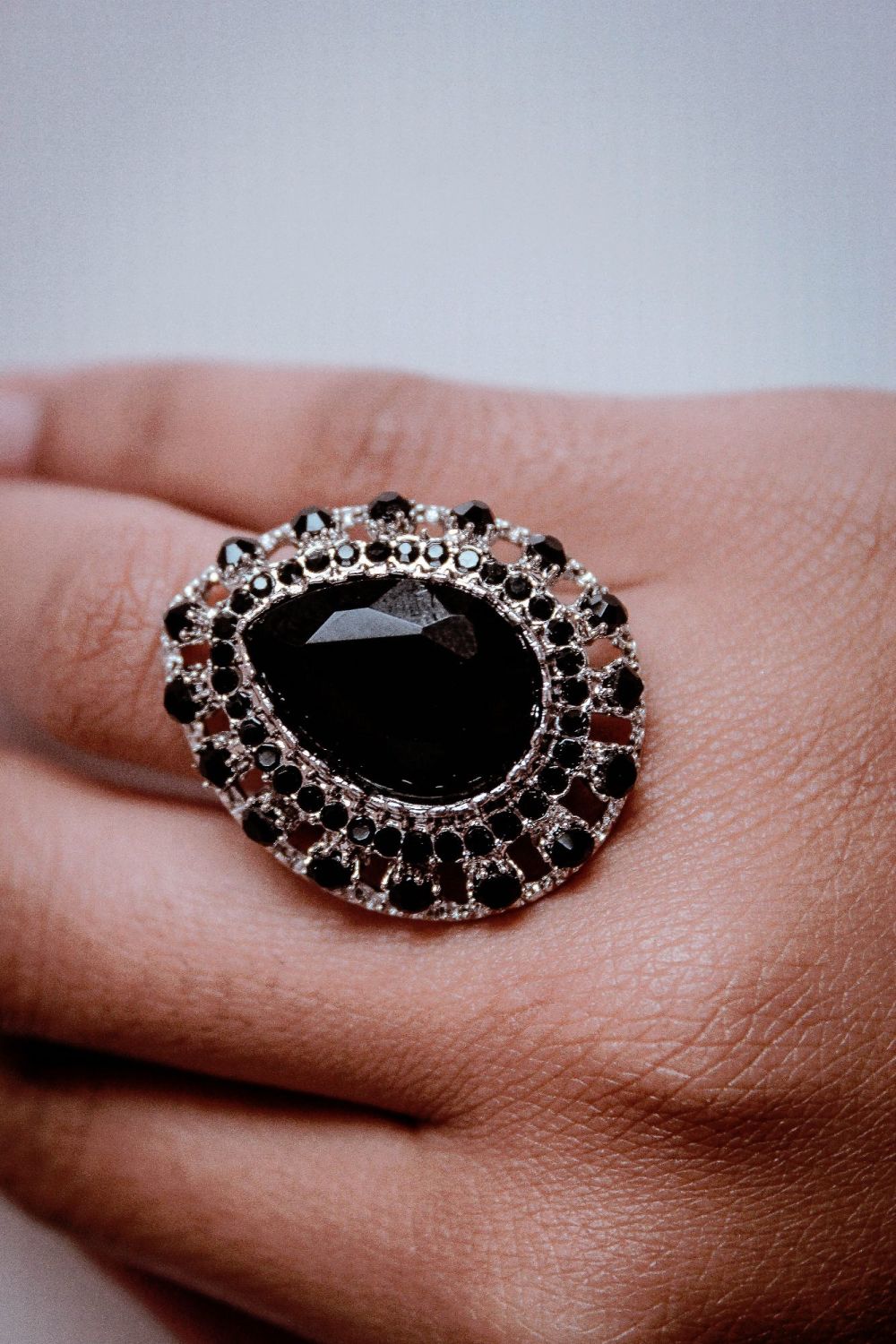 Black/Silver Crystal Fashion Ring Size: Adjustable