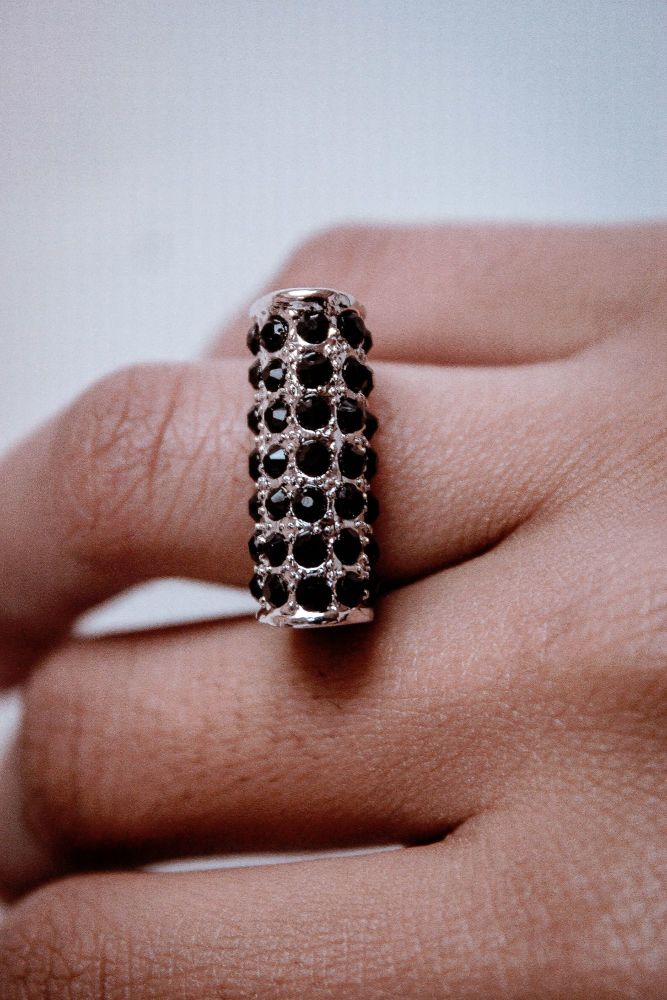 Black Rhinestone Fashion Ring Size: 17