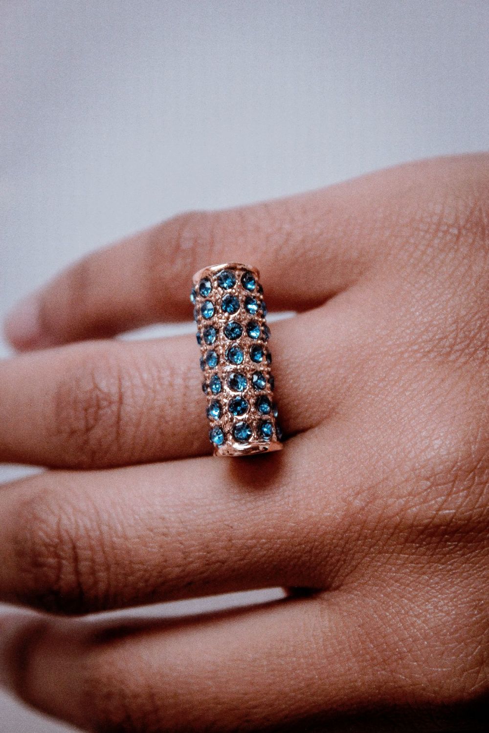 Blue/Gold Rhinestone Fashion Ring Size: 19