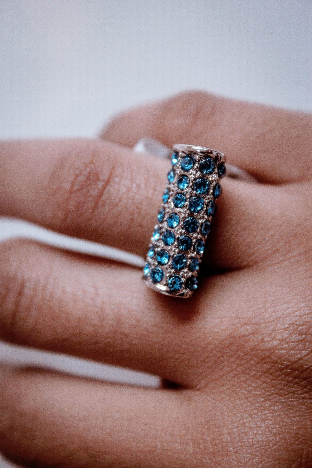 Blue/Silver Rhinestone Fashion Ring Size: 17