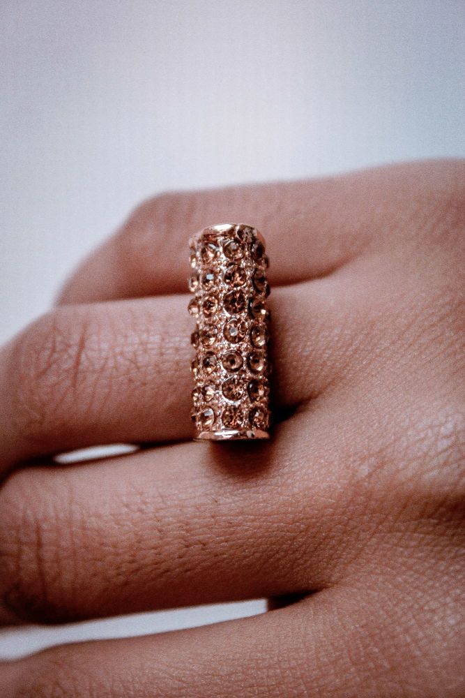 Gold Rhinestone Fashion Ring Size: 18