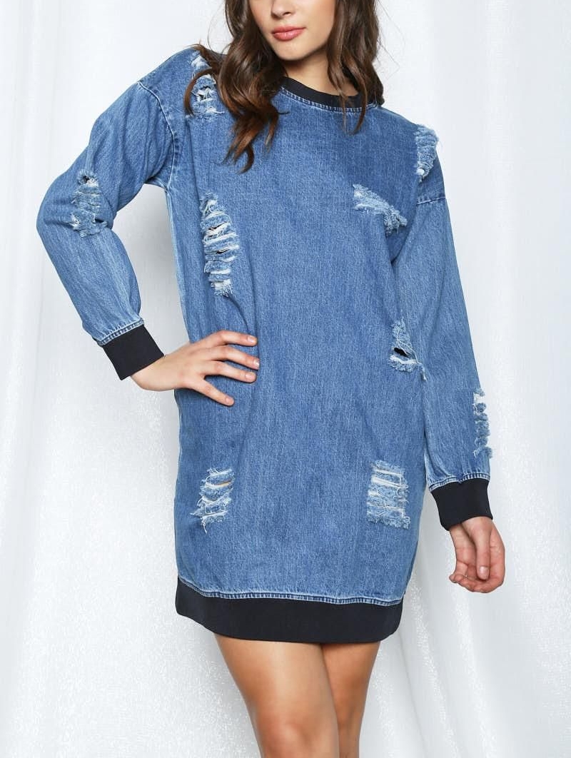 Distressed Details Denim Dress Size: S SKU: 4536000