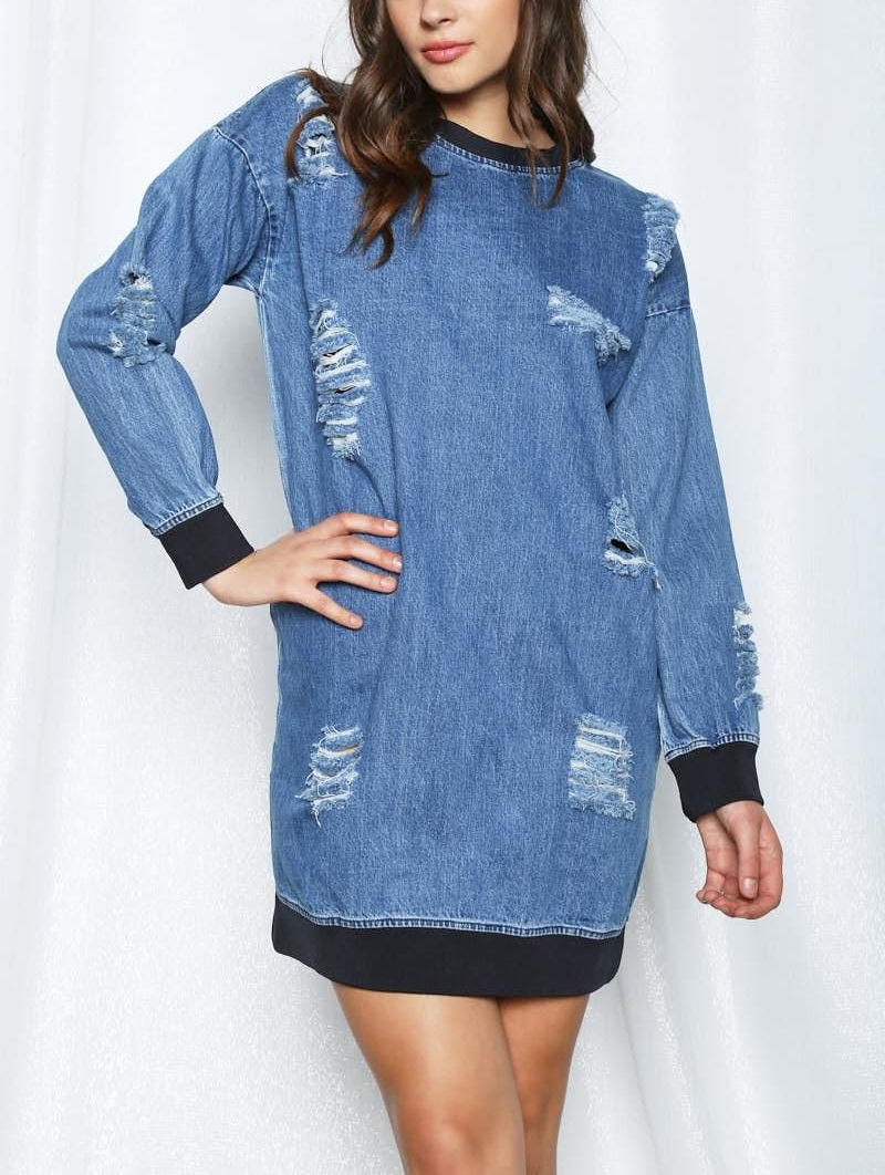 Distressed Details Denim Dress Size: S