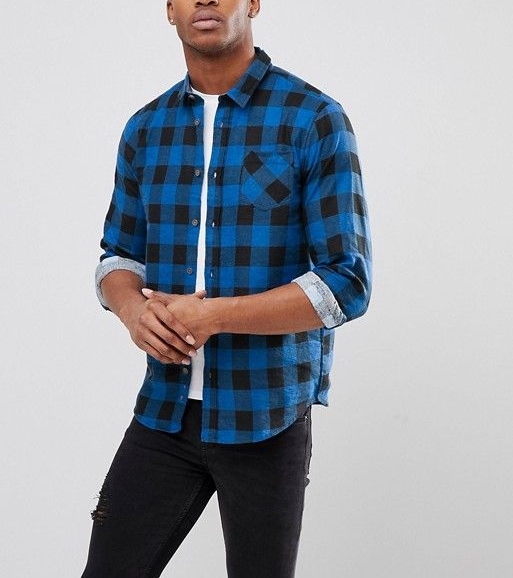 Long Sleeve Checker Plaid Shirt Size: S