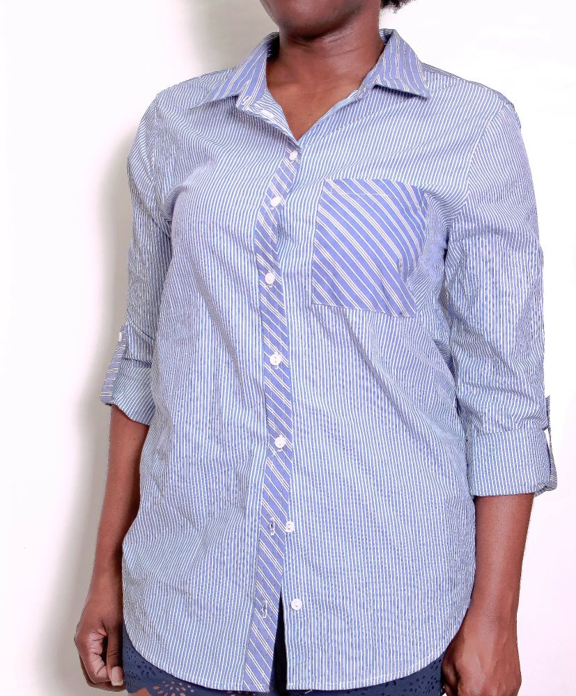Blue White Stripe Long Sleeve Shirt Size: S
