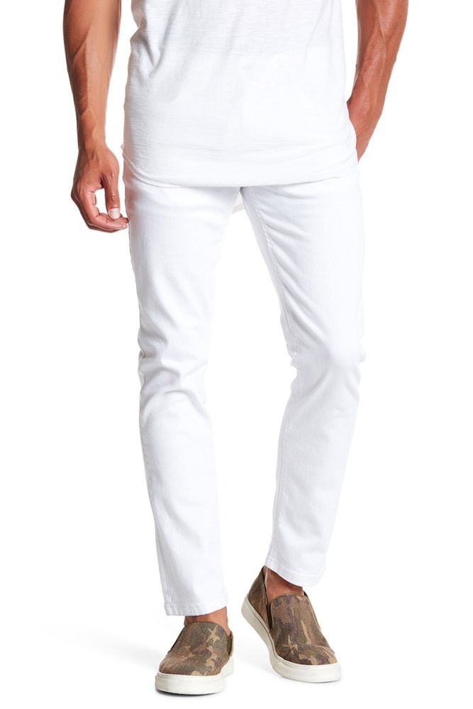 White Stretch Slim Fit Jeans Size: 34/32