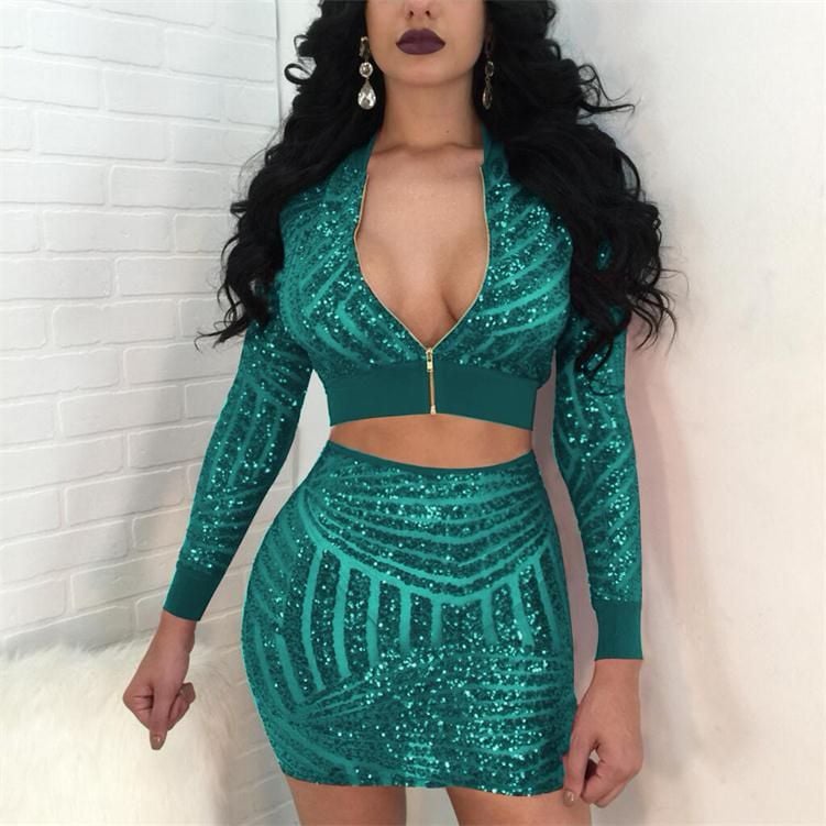 LS Sequins Two Piece Outfit 