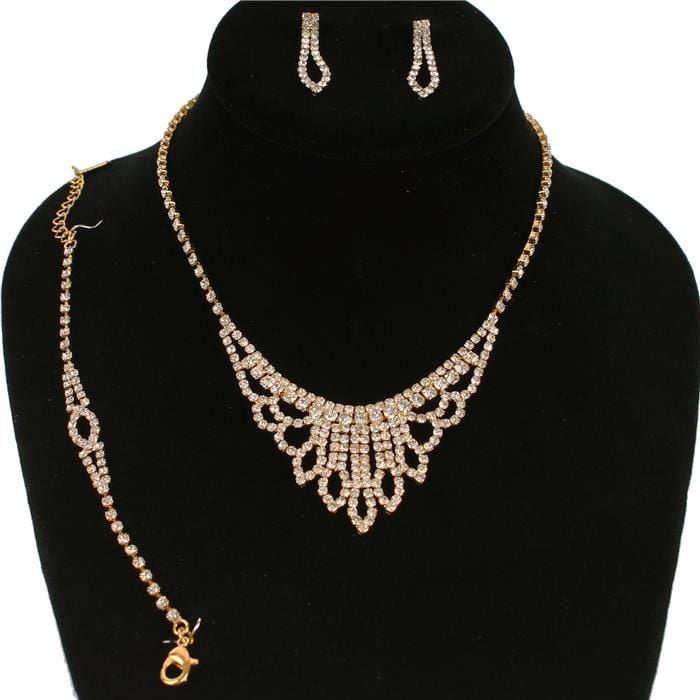 Rhinestone 3 Pcs Gold Neckace Set 