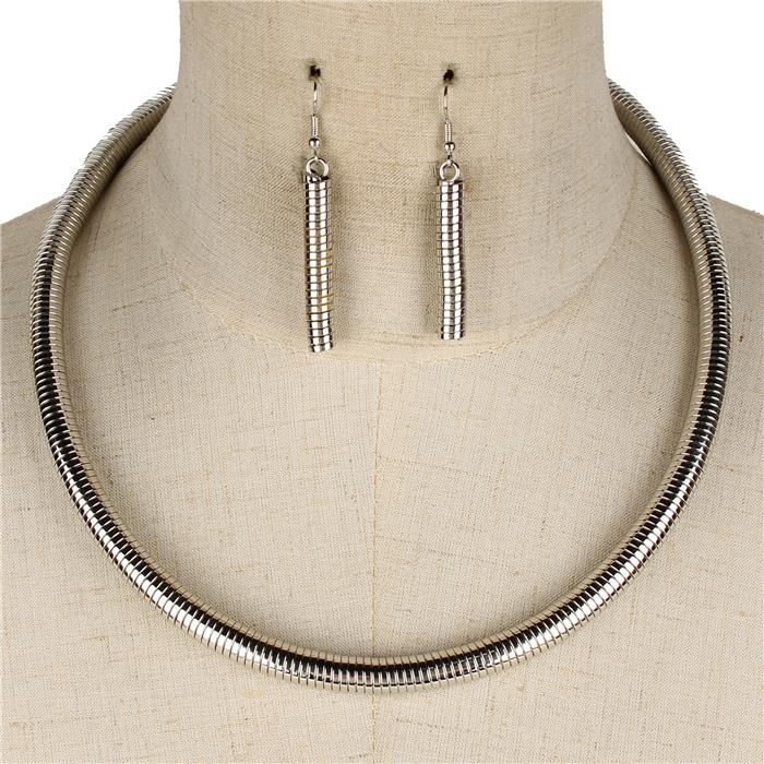 Silver Omega Necklace Set 