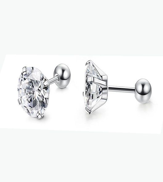 16G Stainless Steel Cubic Zirconia Tragus Earrings Size: 6