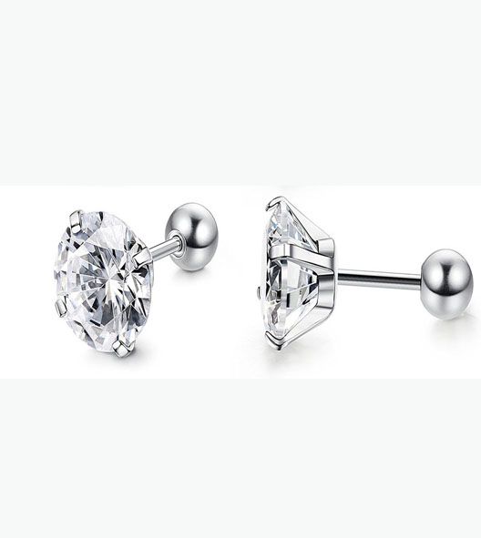 16G Stainless Steel Cubic Zirconia Tragus Earrings Size: 7mm