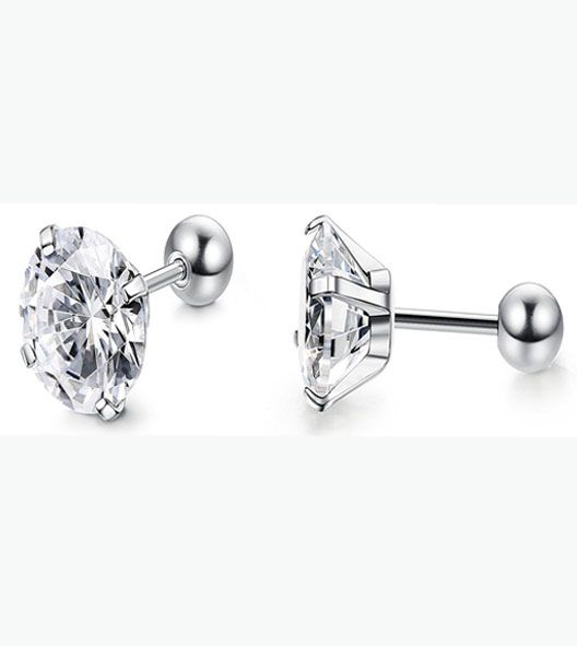 16G Stainless Steel Cubic Zirconia Tragus Earrings Size: 8mm