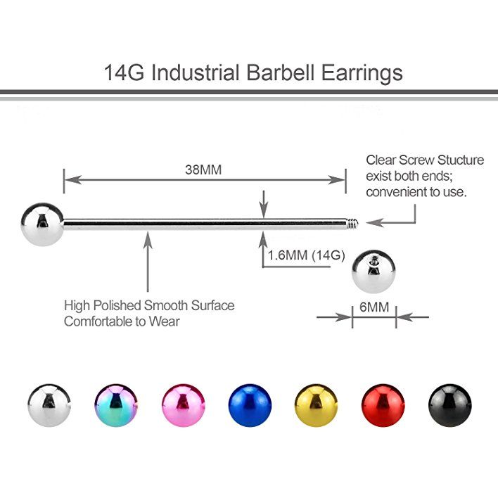 Stainless Steel Barbell Earrings Size: 38mm