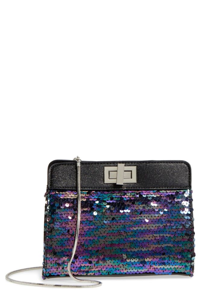 New Markdown Sequin Two Tone Chain Strap Clutch