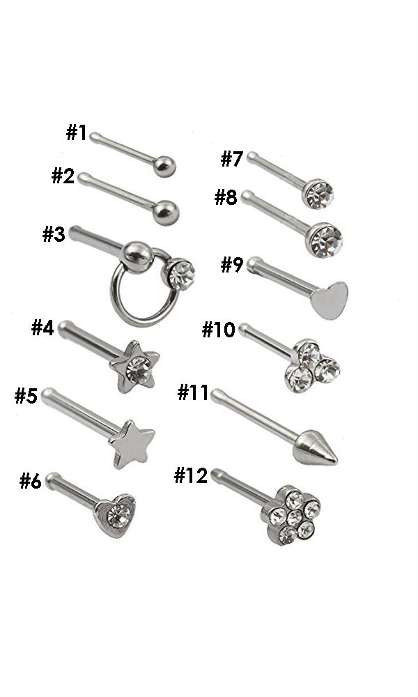 Stainless Steel Stud Pin Nose Rings 