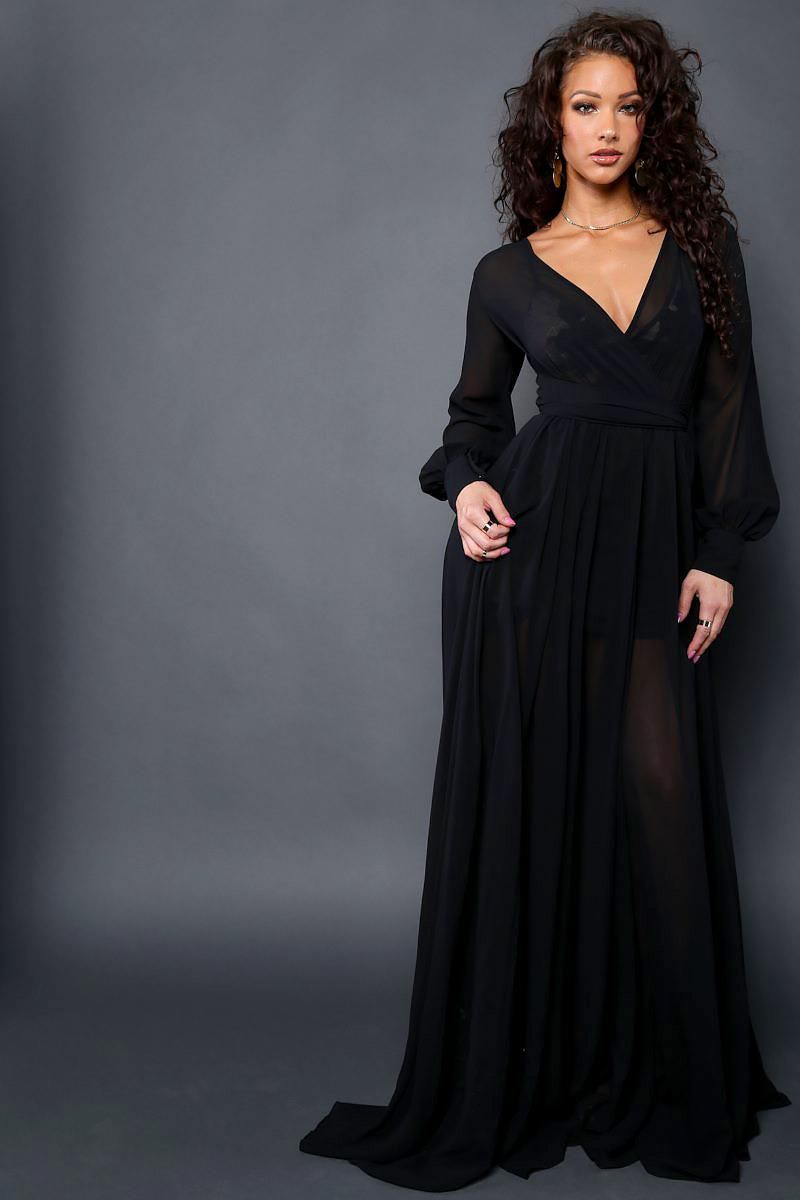A005 - Chiffon Jewel Trim Maxi Dress