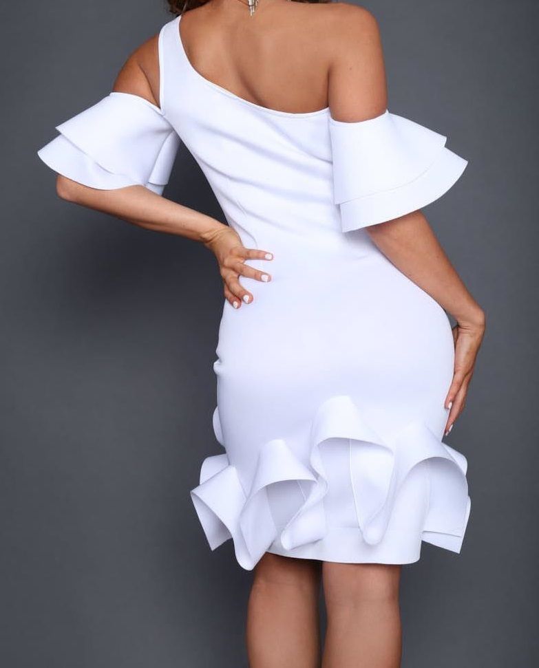 A122 - One Shoulder Extreme Ruffle Bodycon Dress