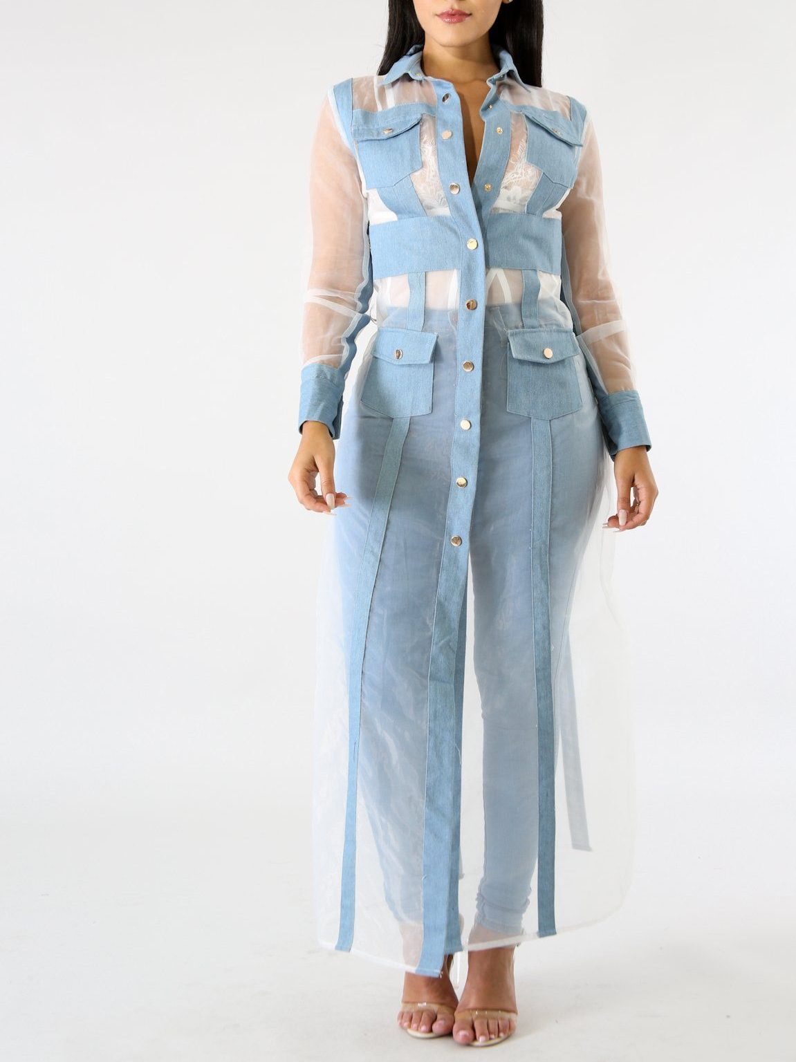 LS Denim Trim Trench Coat 