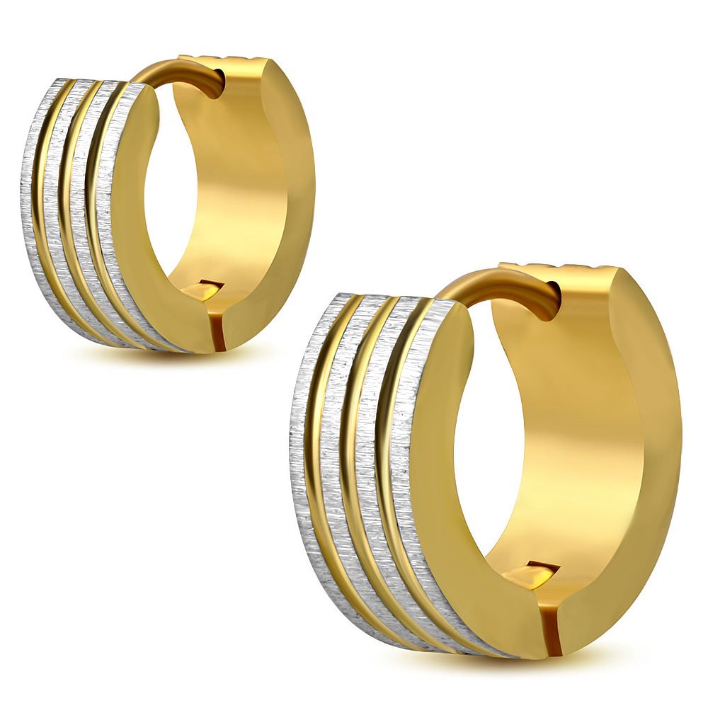 5mm Stainless Steel Gold Plated Finished 2-tone Huggie (Pair)