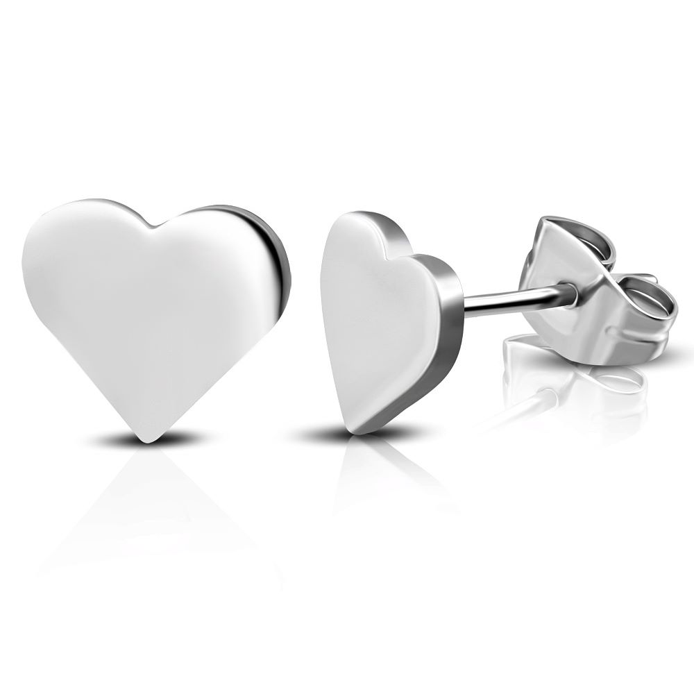 9mm | Stainless Steel Solid Heart Stud (Pair)