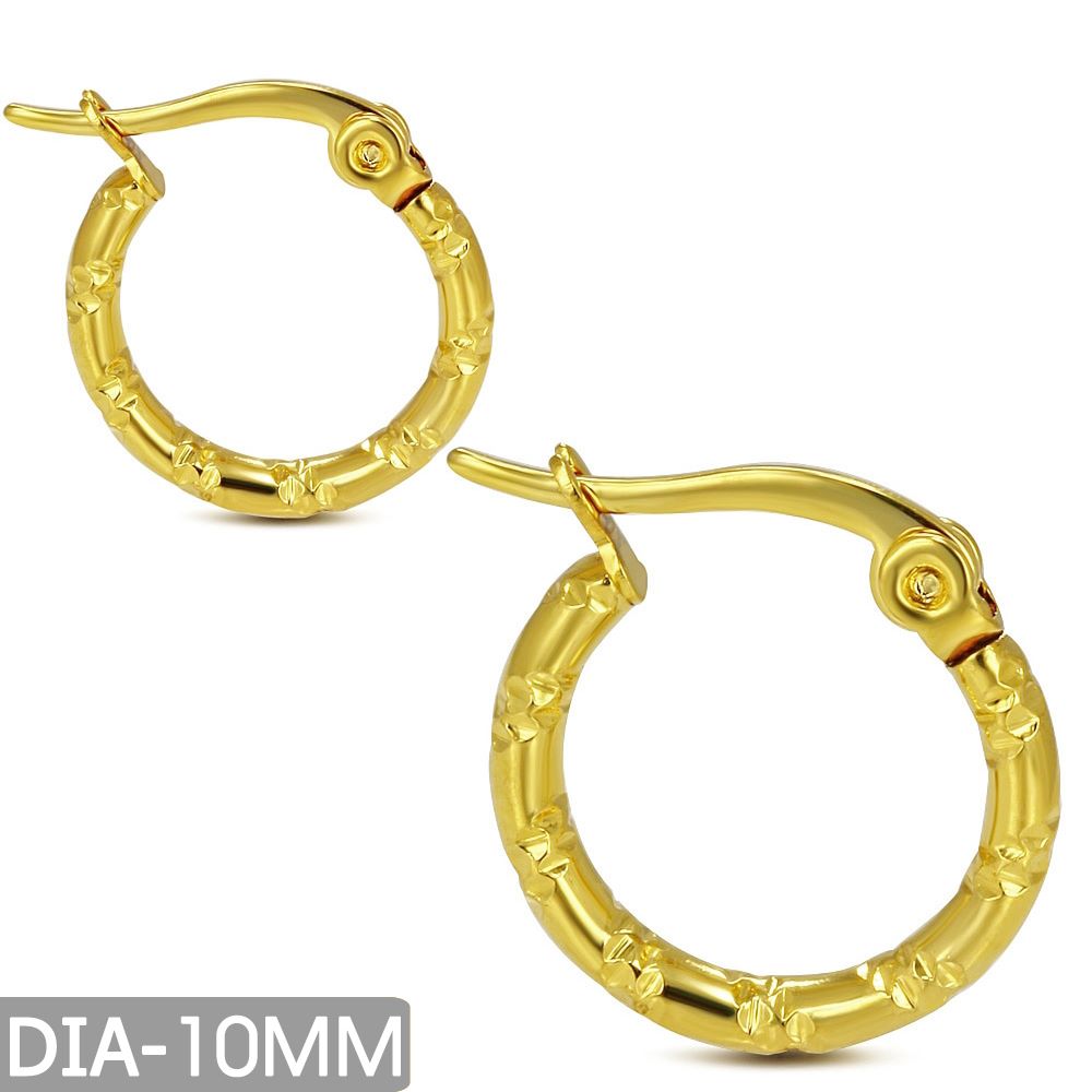 10MM | Gold Plated Stainless Steel Bamboo Style Hoop 