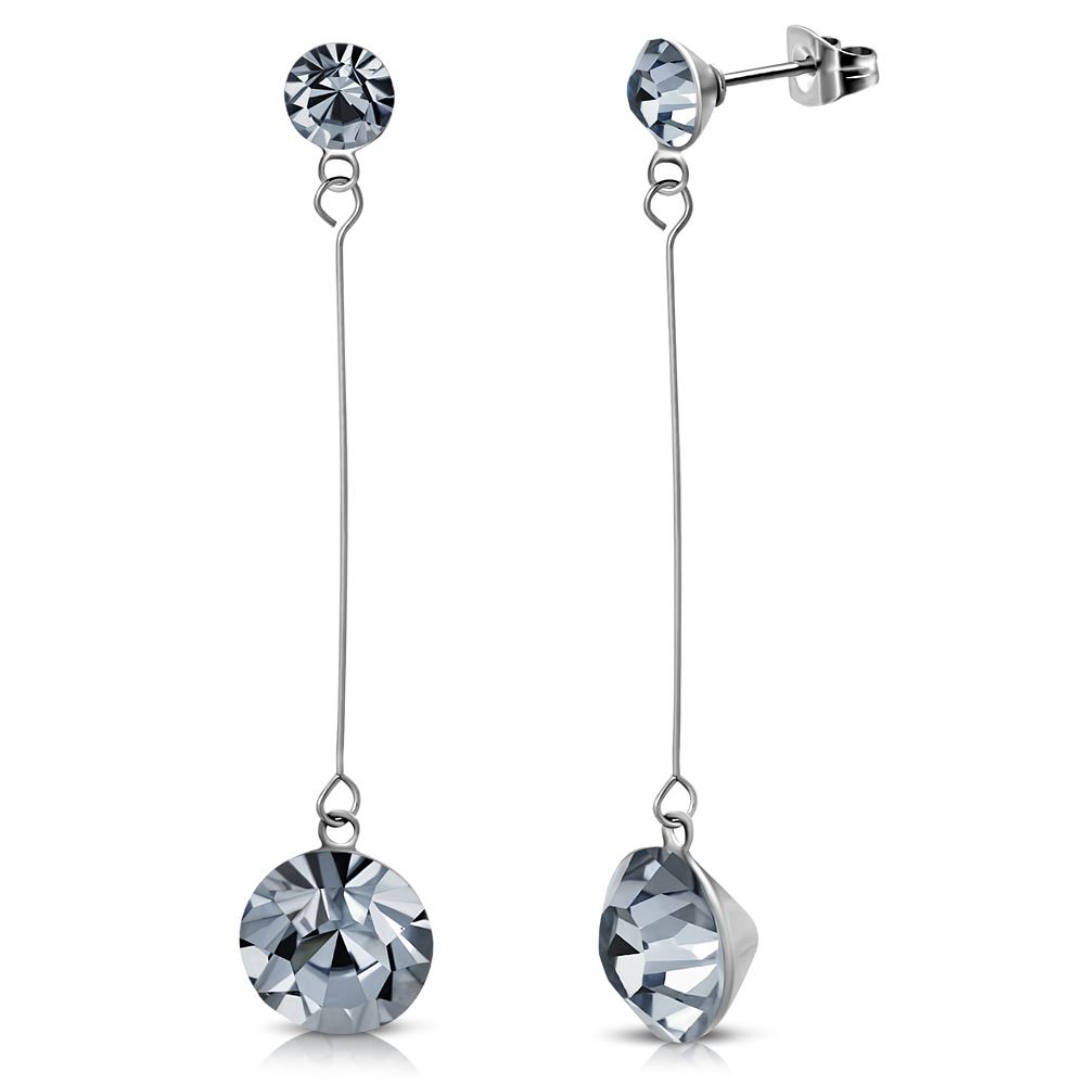 4mm & 7mm Round Grey CZ W/ Stainless Steel Long Drop Stud