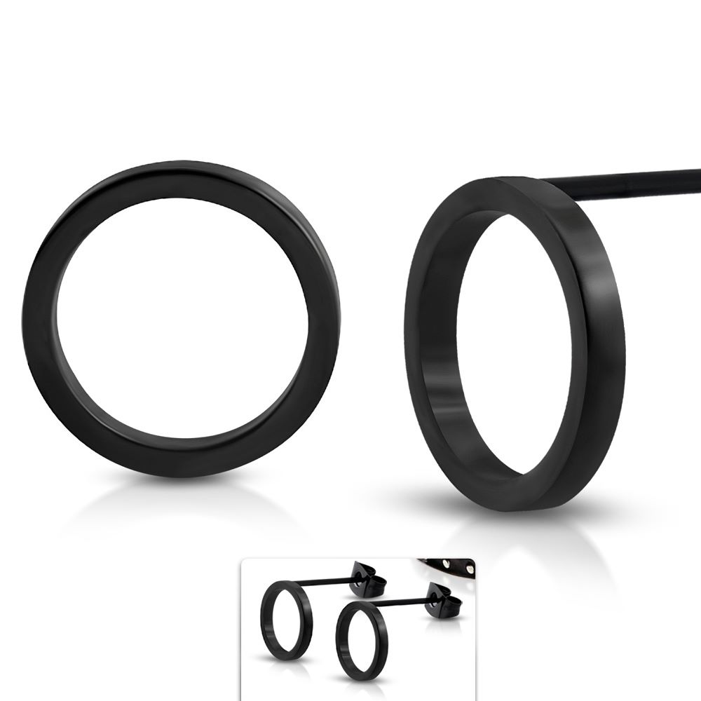 Stainless Steel Black Cut-out Circle Stud (Pair)