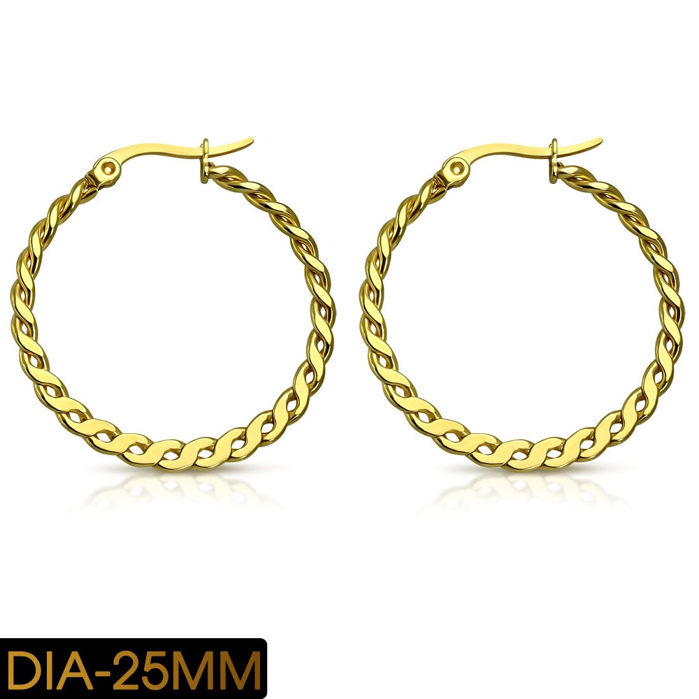 25MM | Stainless Steel Gold Plated Braided Hoop 