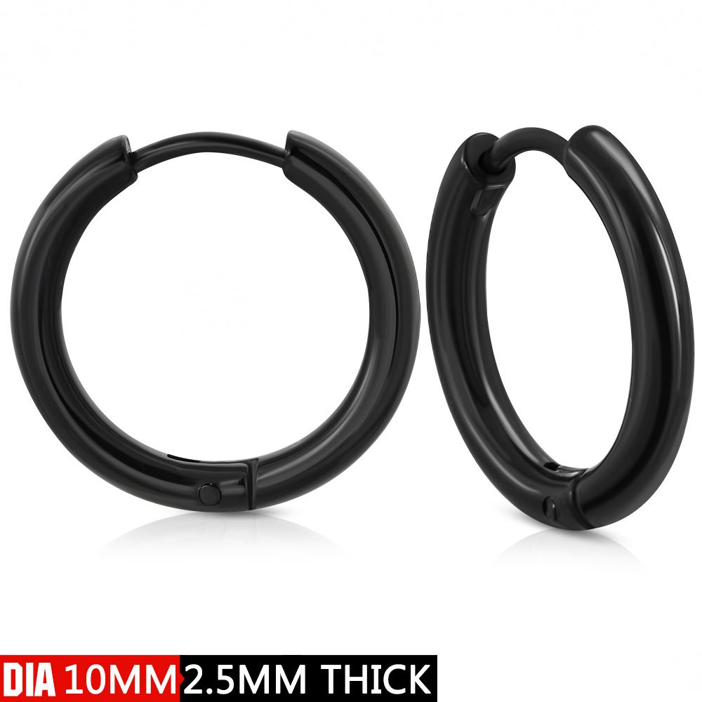 10MM | W-2.5mm Thick | Stainless Steel Black Full Huggie (pair)