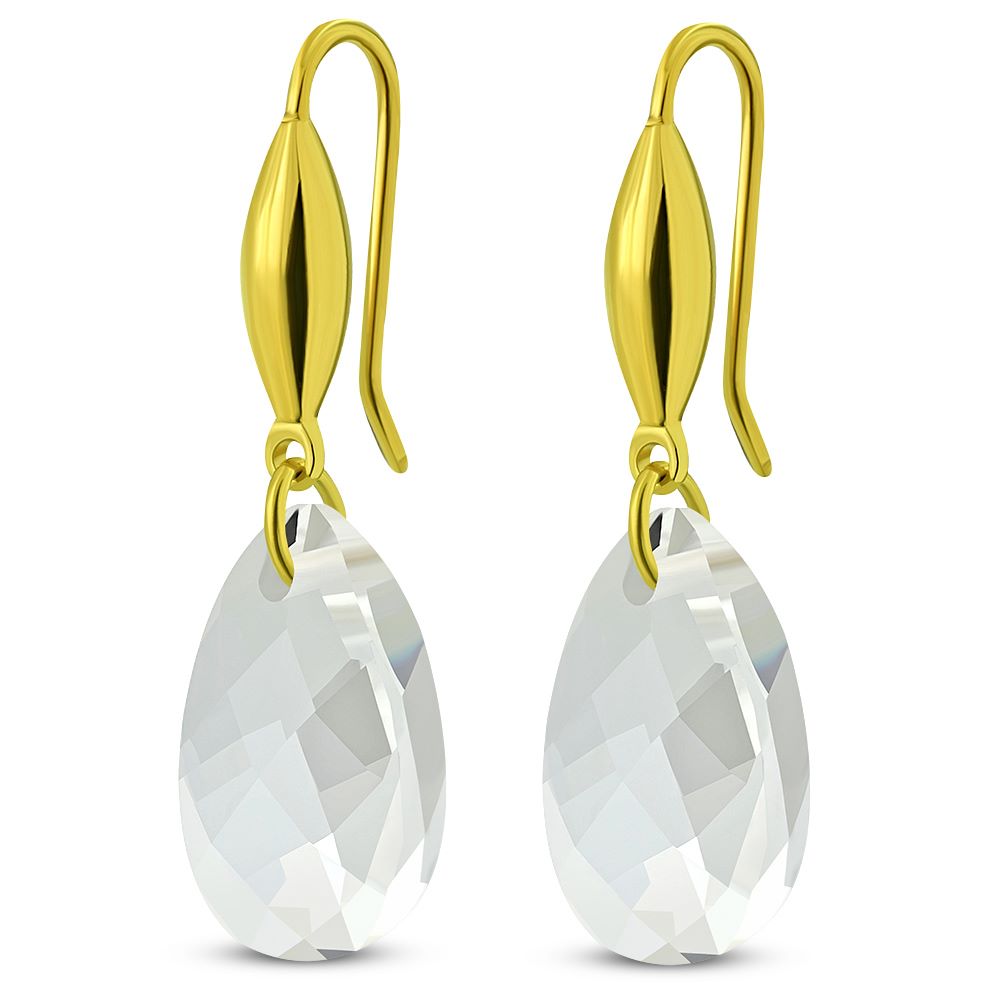 Stainless Steel Gold Color Plated Teardrop w/ Crystal Beads (pair) 