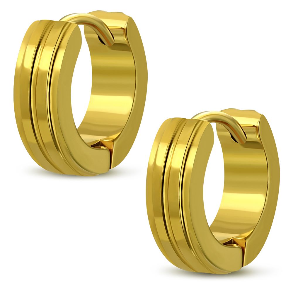 4mm | Stainless Steel Gold Color Plated Ribbed Huggie Earrings (pair) 