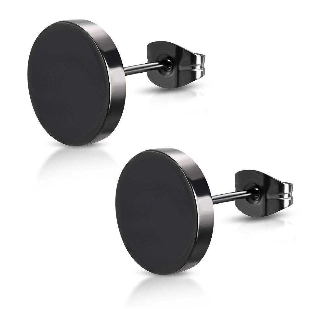 10mm | Stainless Steel Black Enamel Stud Earrings (pair) 